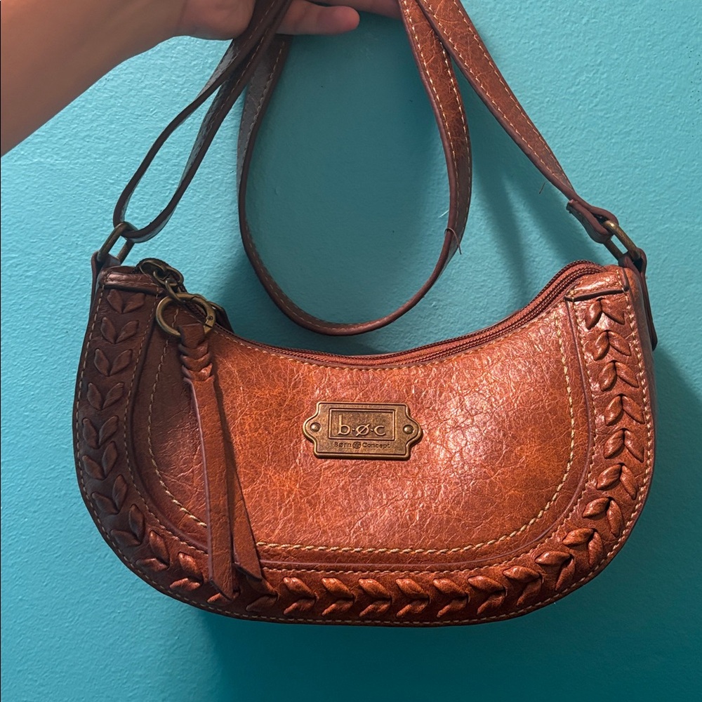 BOC Copper Leather Handbag with Braided Detail